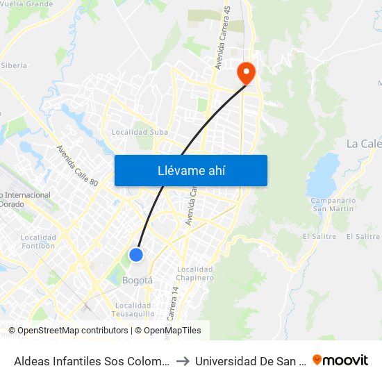 Aldeas Infantiles Sos Colombia (Ak 60 - Ac 64) to Universidad De San Buenaventura map