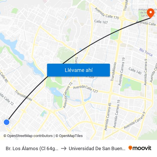 Br. Los Álamos (Cl 64g - Kr 92) to Universidad De San Buenaventura map