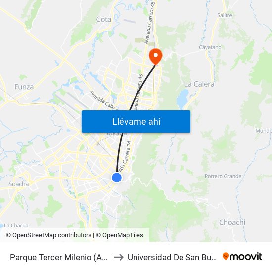 Parque Tercer Milenio (Ac 6 - Kr 12a) to Universidad De San Buenaventura map