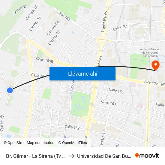 Br. Gilmar - La Sirena (Tv 77 - Cl 160) to Universidad De San Buenaventura map