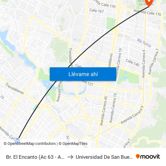 Br. El Encanto (Ac 63 - Av. Boyacá) to Universidad De San Buenaventura map