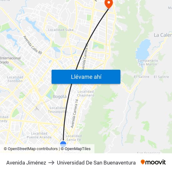 Avenida Jiménez to Universidad De San Buenaventura map