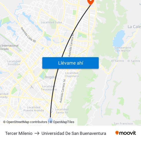 Tercer Milenio to Universidad De San Buenaventura map