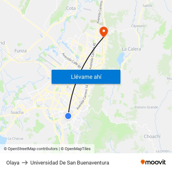 Olaya to Universidad De San Buenaventura map