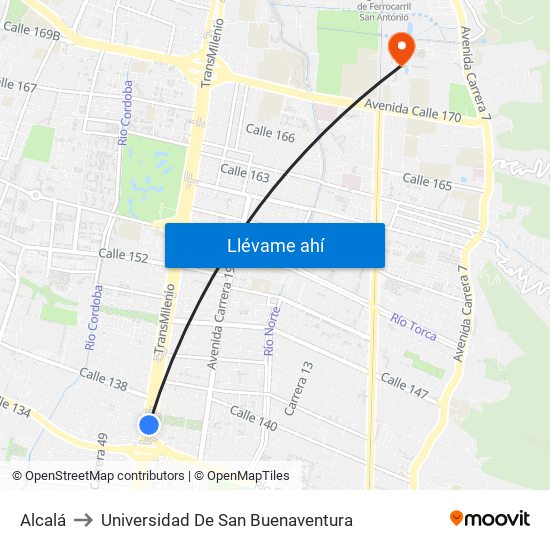 Alcalá to Universidad De San Buenaventura map