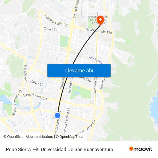 Pepe Sierra to Universidad De San Buenaventura map