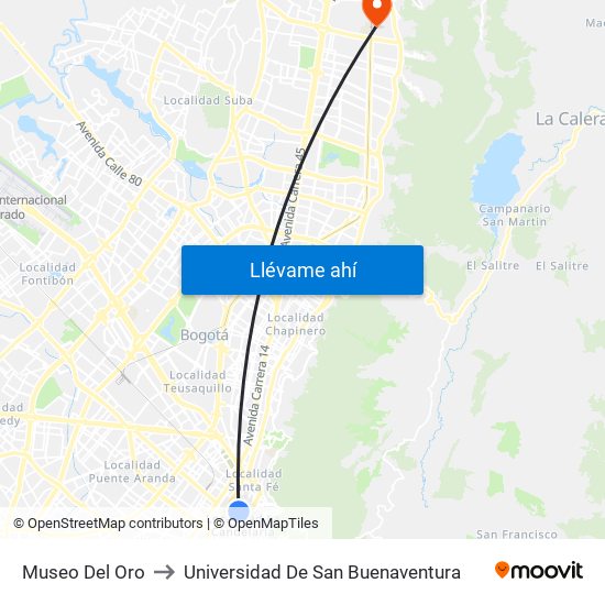 Museo Del Oro to Universidad De San Buenaventura map