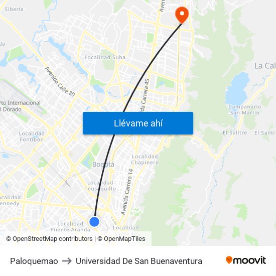 Paloquemao to Universidad De San Buenaventura map