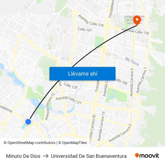 Minuto De Dios to Universidad De San Buenaventura map