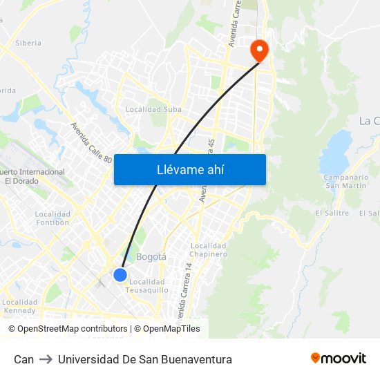 Can to Universidad De San Buenaventura map
