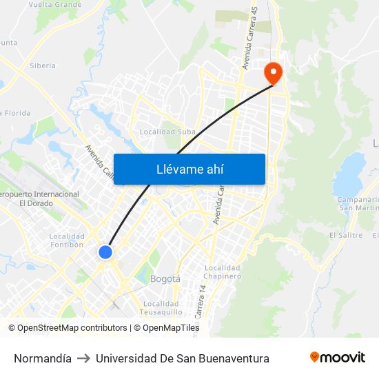 Normandía to Universidad De San Buenaventura map