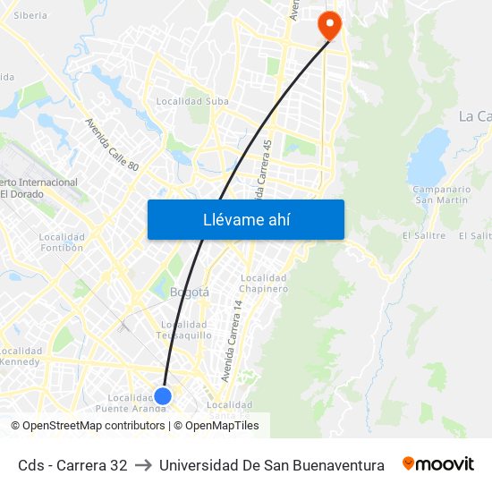 Cds - Carrera 32 to Universidad De San Buenaventura map