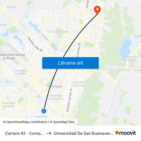 Carrera 43 - Comapan to Universidad De San Buenaventura map