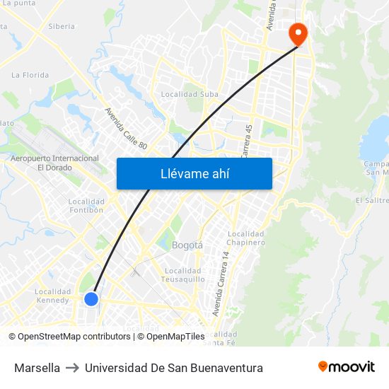 Marsella to Universidad De San Buenaventura map