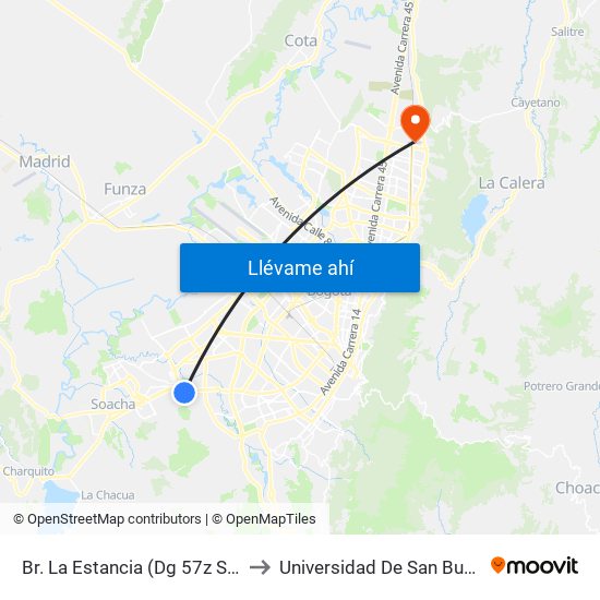 Br. La Estancia (Dg 57z Sur - Kr 74g) to Universidad De San Buenaventura map