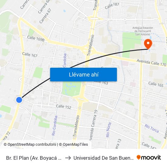 Br. El Plan (Av. Boyacá - Cl 147) to Universidad De San Buenaventura map