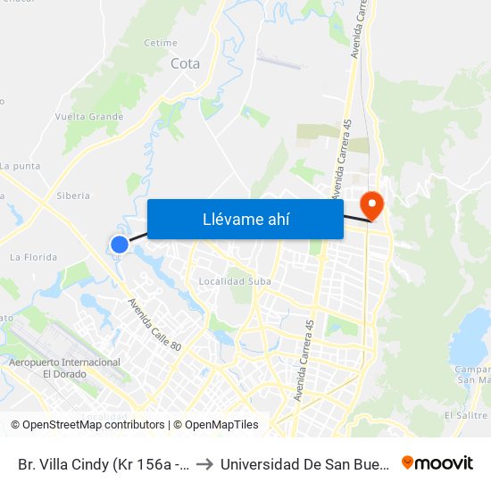 Br. Villa Cindy (Kr 156a - Cl 136a) to Universidad De San Buenaventura map