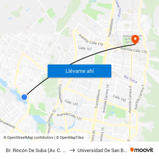 Br. Rincón De Suba (Av. C. De Cali - Kr 93) to Universidad De San Buenaventura map