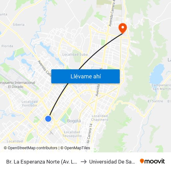 Br. La Esperanza Norte (Av. La Esperanza - Kr 69d) to Universidad De San Buenaventura map