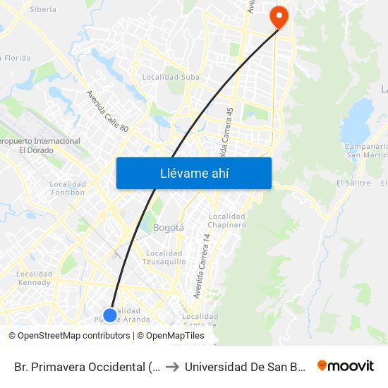 Br. Primavera Occidental (Ac 3 - Kr 41) to Universidad De San Buenaventura map