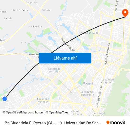 Br. Ciudadela El Recreo (Cl 73 Sur - Kr 99a) to Universidad De San Buenaventura map