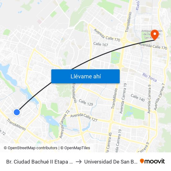 Br. Ciudad Bachué II Etapa (Cl 83 - Kr 95d) to Universidad De San Buenaventura map