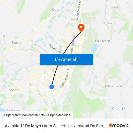 Avenida 1° De Mayo (Auto Sur - Av. 1 De Mayo) to Universidad De San Buenaventura map