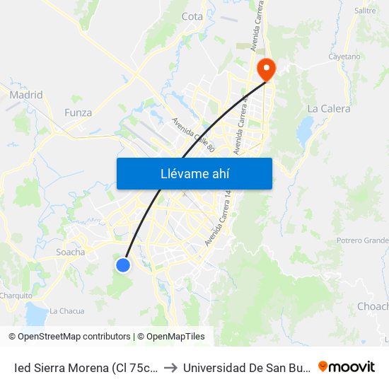 Ied Sierra Morena (Cl 75c Sur - Tv 53) to Universidad De San Buenaventura map