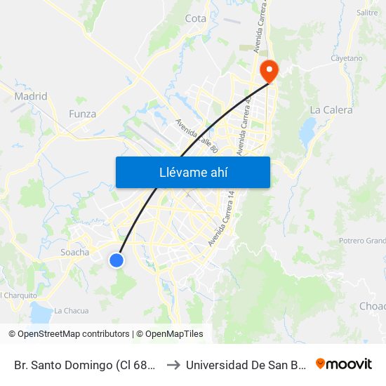 Br. Santo Domingo (Cl 68b Sur - Kr 77b) to Universidad De San Buenaventura map