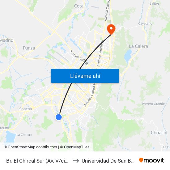 Br. El Chircal Sur (Av. V/cio - Kr 22g) (A) to Universidad De San Buenaventura map
