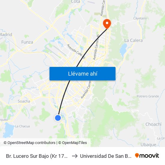Br. Lucero Sur Bajo (Kr 17m - Cl 69a Sur) to Universidad De San Buenaventura map