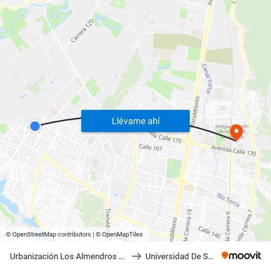 Urbanización Los Almendros Norte (Cl 152b - Kr 114d) to Universidad De San Buenaventura map