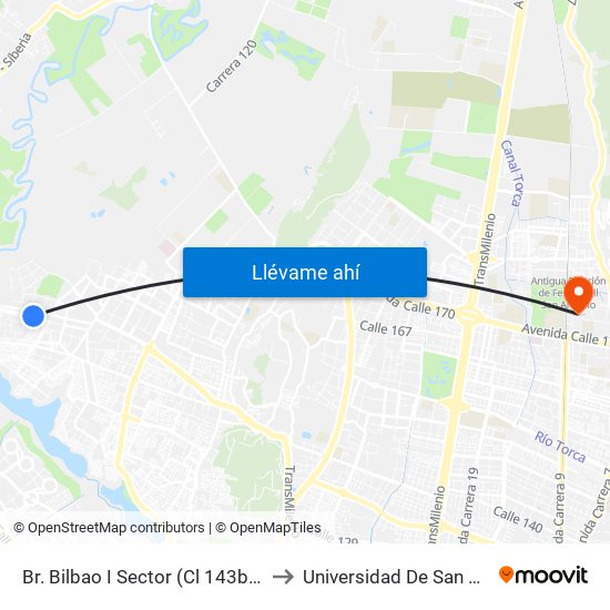 Br. Bilbao I Sector (Cl 143b - Kr 141a Bis B) to Universidad De San Buenaventura map