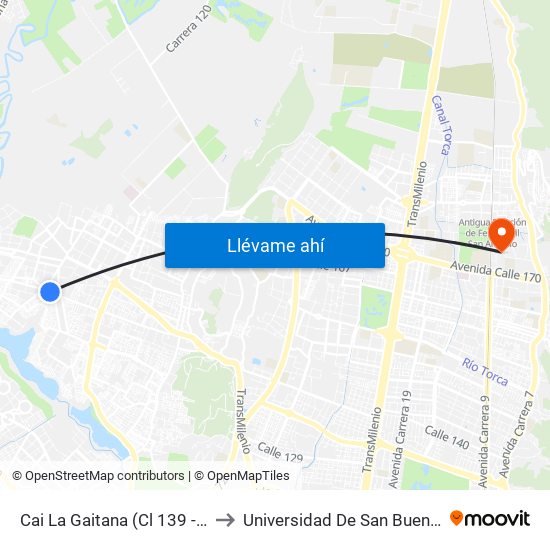 Cai La Gaitana (Cl 139 - Tv 127) to Universidad De San Buenaventura map