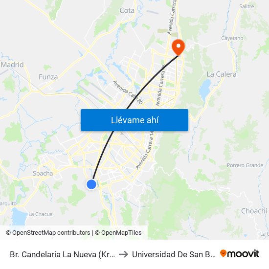 Br. Candelaria La Nueva (Kr 38 - Cl 62 Sur) to Universidad De San Buenaventura map