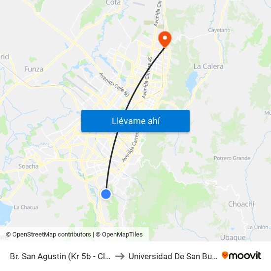 Br. San Agustin (Kr 5b - Cl 48z Bis Sur) to Universidad De San Buenaventura map