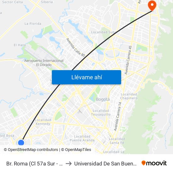 Br. Roma (Cl 57a Sur - Kr 78f) to Universidad De San Buenaventura map