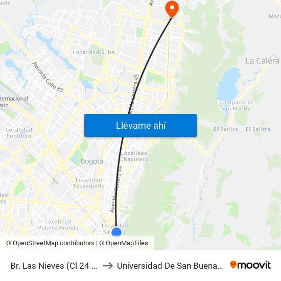Br. Las Nieves (Cl 24 - Kr 4) to Universidad De San Buenaventura map