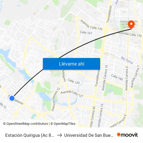 Estación Quirigua (Ac 80 - Kr 94) to Universidad De San Buenaventura map