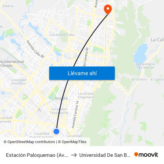 Estación Paloquemao (Av. NQS - Cl 17a) to Universidad De San Buenaventura map