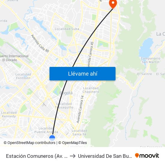 Estación Comuneros (Av. NQS - Cl 4a) to Universidad De San Buenaventura map