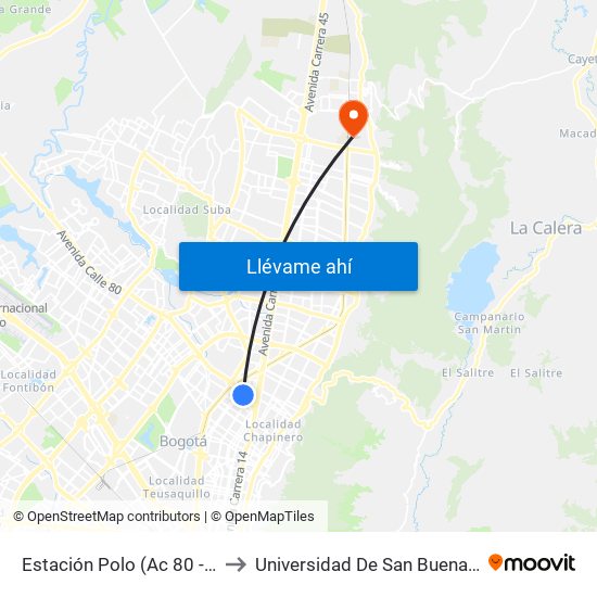 Estación Polo (Ac 80 - Kr 27) to Universidad De San Buenaventura map