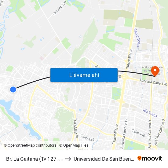 Br. La Gaitana (Tv 127 - Cl 137) to Universidad De San Buenaventura map