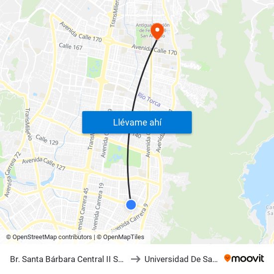 Br. Santa Bárbara Central II Sector (Ac 116 - Kr 11a) to Universidad De San Buenaventura map