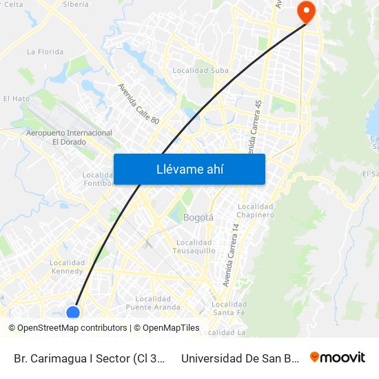 Br. Carimagua I Sector (Cl 39b Sur - Kr 72i) to Universidad De San Buenaventura map