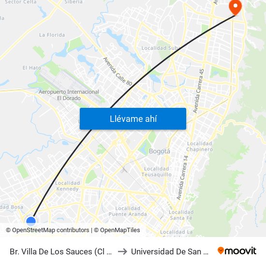 Br. Villa De Los Sauces (Cl 58 Sur - Kr 78b) to Universidad De San Buenaventura map