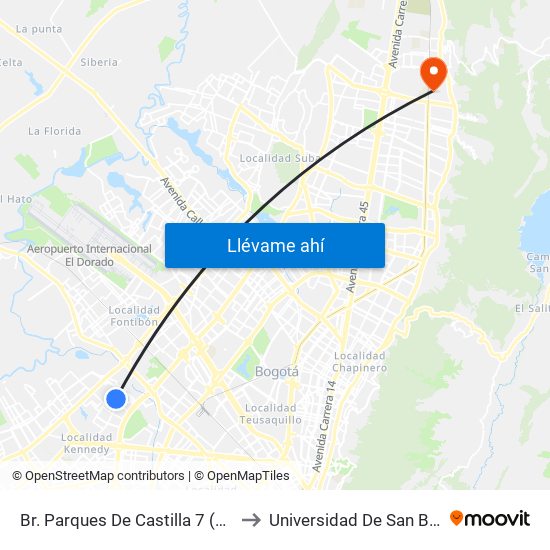 Br. Parques De Castilla 7 (Kr 79a - Cl 11a) to Universidad De San Buenaventura map