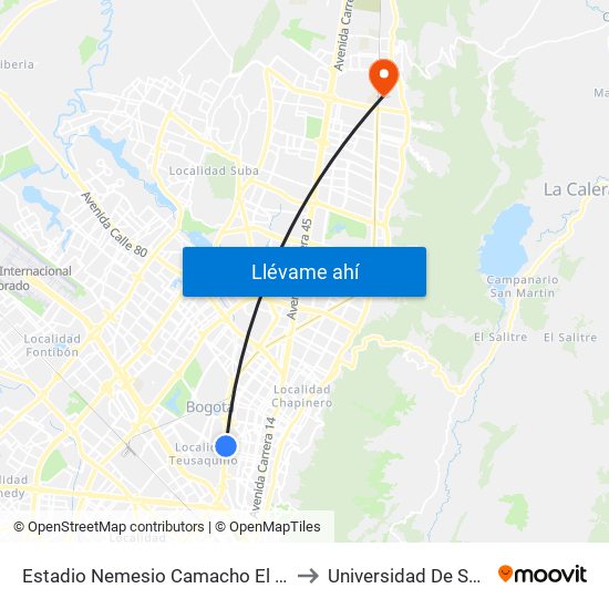 Estadio Nemesio Camacho El Campín (Av. NQS - Cl 53) to Universidad De San Buenaventura map