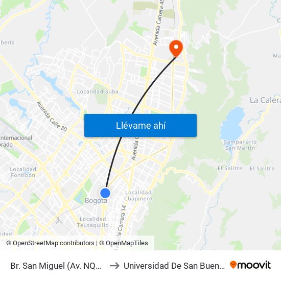 Br. San Miguel (Av. NQS - Cl 65) to Universidad De San Buenaventura map