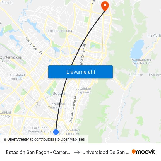 Estación San Façon - Carrera 22 (Ac 13 - Tv 22) to Universidad De San Buenaventura map